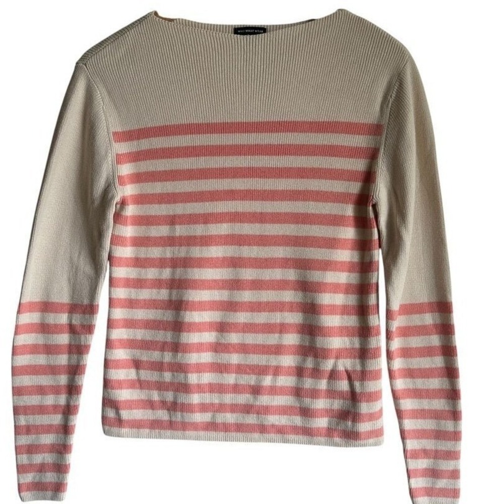 Who What Wear Sweater Knit Coral Almond Striped XS Cabincore Cotton Blend Casual